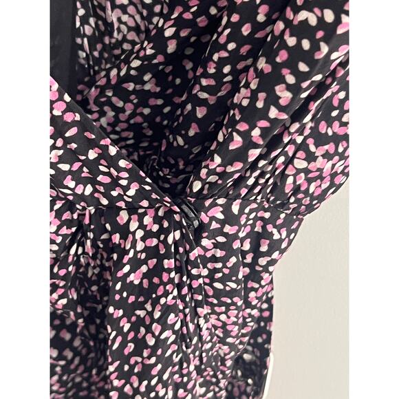 The Kooples Short Sleeve Patterned Wrap Mini Dress Pink Black Women Size 1 (XS) - Picture 5 of 11